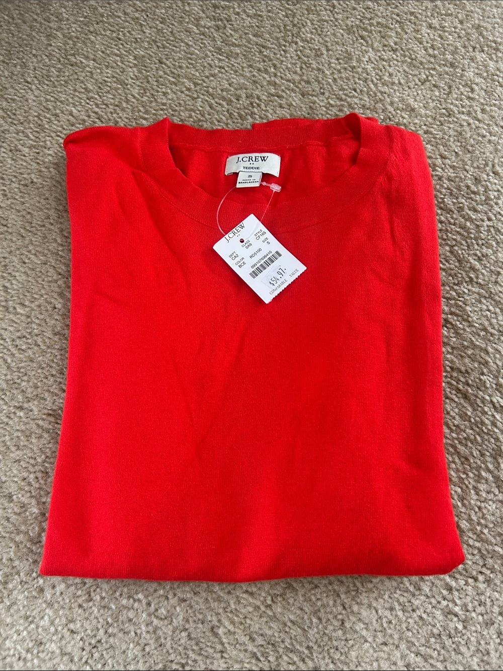 J. Crew Women’s Teddie crewneck sweater. Red/coral color. Size S. NWT